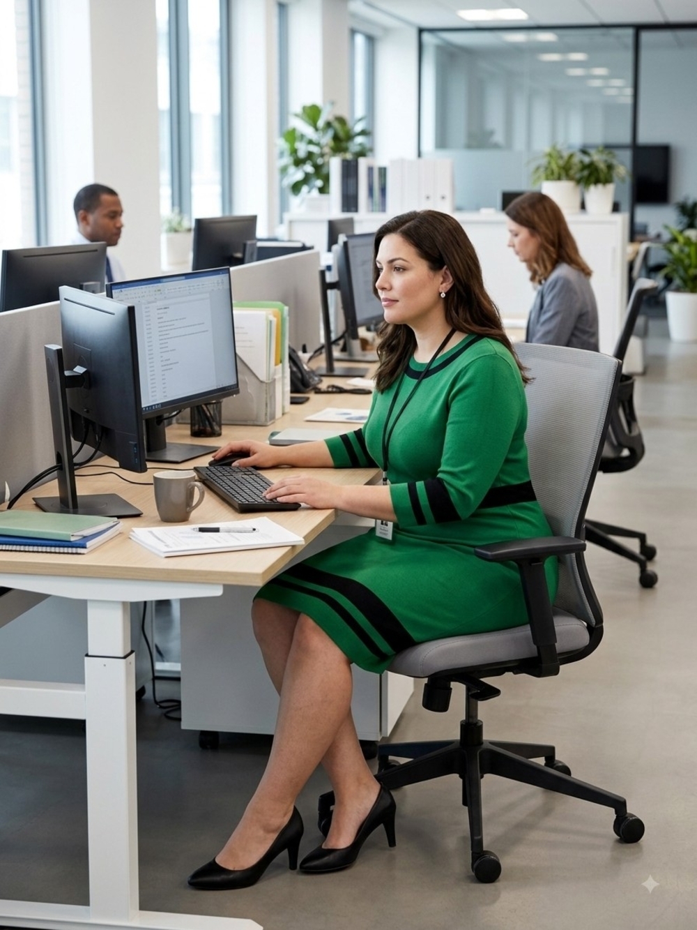 New York & Co Green & Black Colorblock Striped 3/4 Sleeve Sweater Dress XL